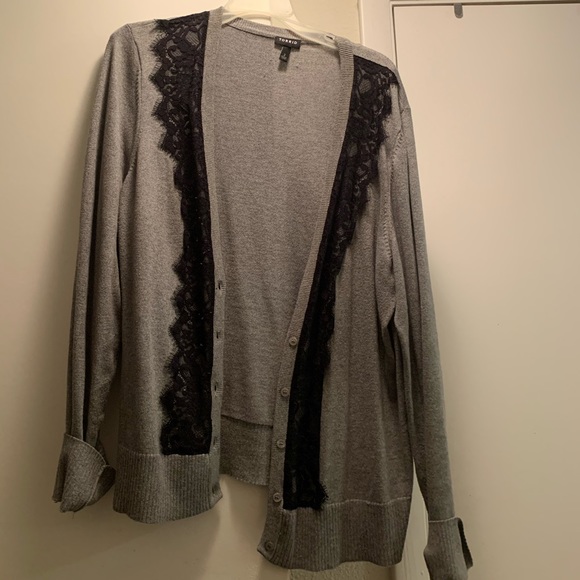 torrid Sweaters - Gray Cardigan with Black Lace